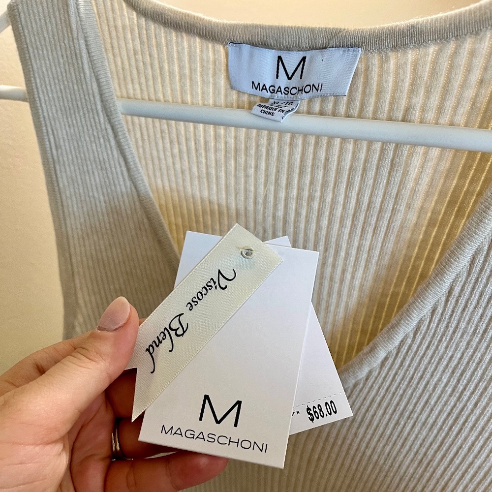 Magaschoni viscose blend v- neck ribbed sweater dress